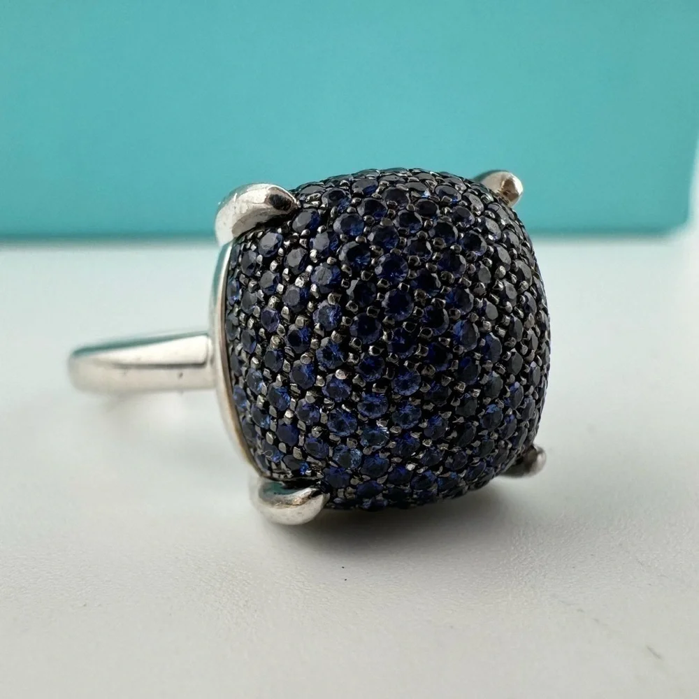Tiffany & Co. Blue Sapphire Sugar Stack Ring 18k White Gold